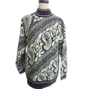 Vintage 80s Retro Wool Blend Jacquard Knit Sweater Medium Mock Turtleneck